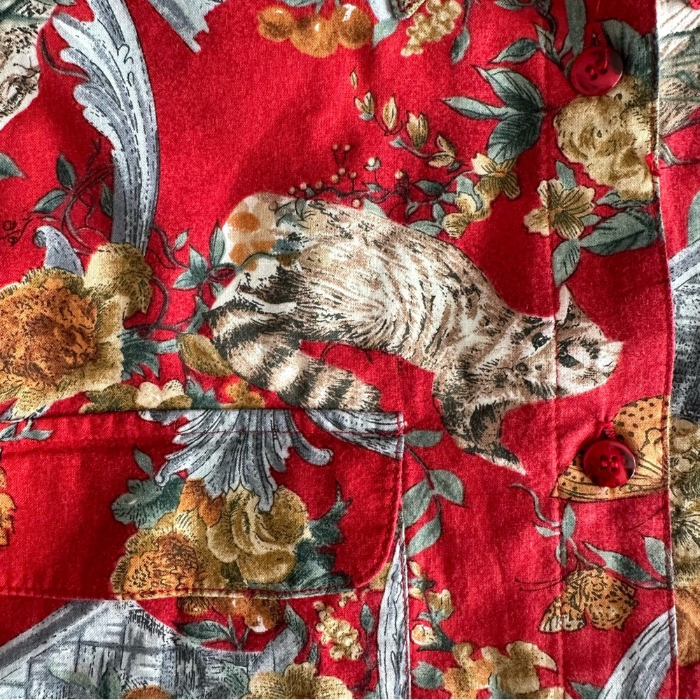 Vintage Baroque Raccoon Butterfly Partridge Blouse Hunt Club Medium - Picture 9 of 11